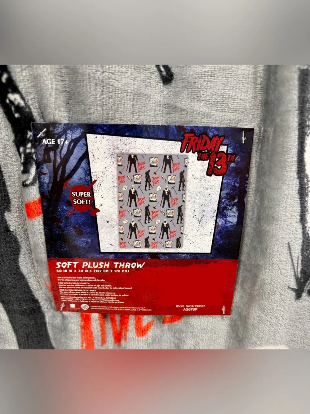 friday the 13th halloween print plush blanket throw